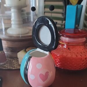 Charming Ceramic Ladybug Trinket Cup/Picture Frame - Pink and Black